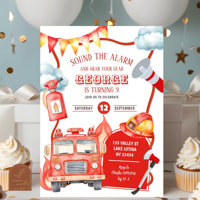 Firetruck Kid's Birthday Einladung (Von Creator hochgeladen)