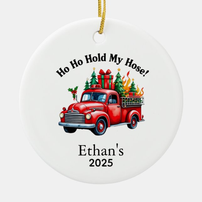 Firetruck Ornament, Firefighter Ornament, Fireman  Keramik Ornament (Vorne)