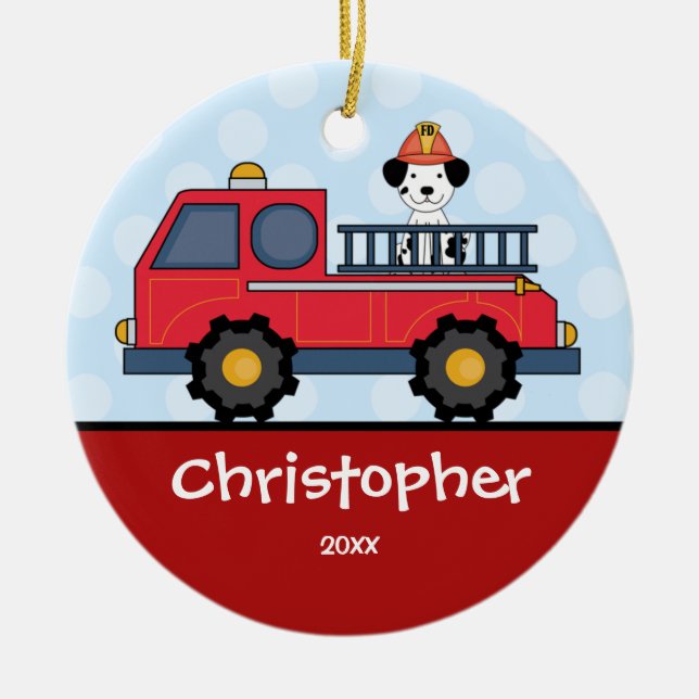 Firetruck-personalisierte Keramik Ornament (Vorne)