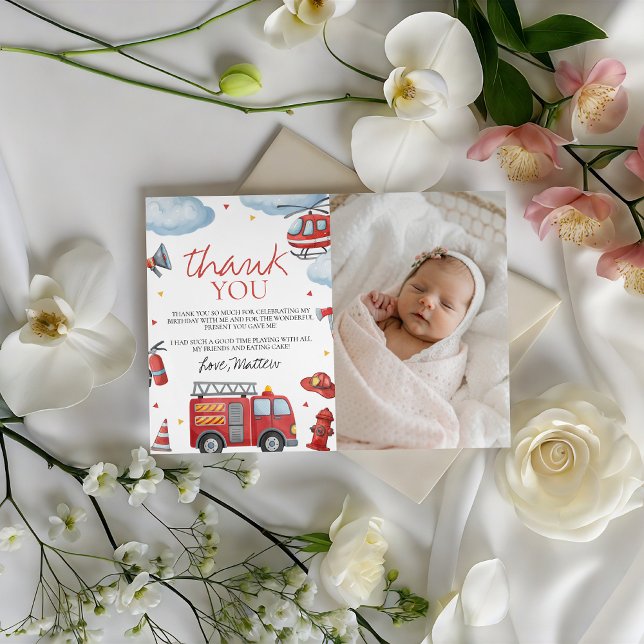 Firetruck Photo Thank You Card Einladung (Von Creator hochgeladen)