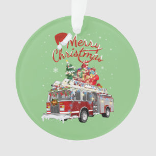 Firetruck Santa Sleigh Fireman Christmas Firefight Ornament