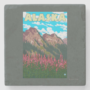 Fireweed mit GebirgsVintagem Reise-Plakat Steinuntersetzer