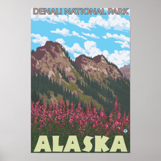 Fireweed & Mountains - Denali Nat'l Park, Poster (Vorne)