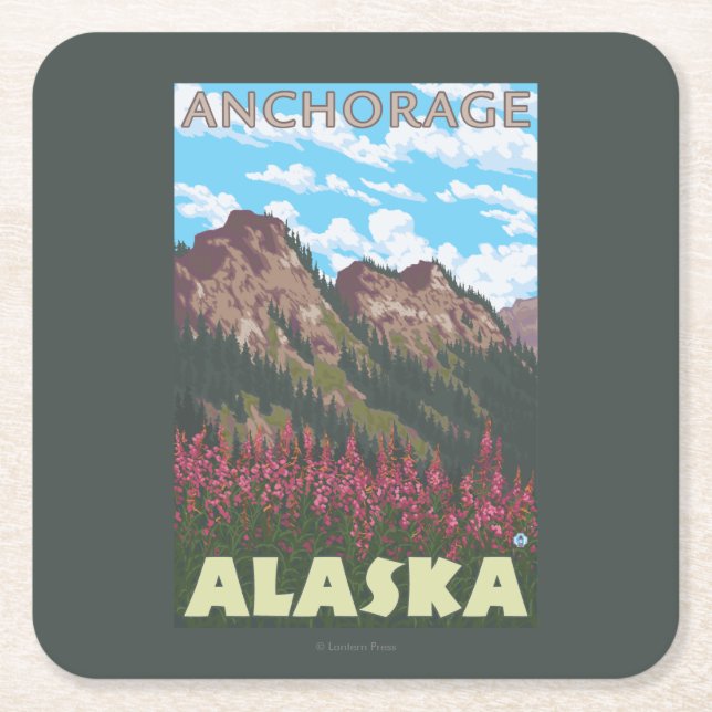 Fireweed u. Berge - Anchorage, Alaska Rechteckiger Pappuntersetzer (Vorderseite)