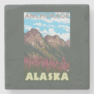 Fireweed u. Berge - Anchorage, Alaska Steinuntersetzer