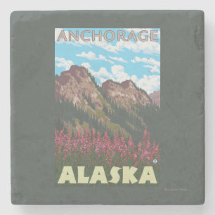 Fireweed u. Berge - Anchorage, Alaska Steinuntersetzer