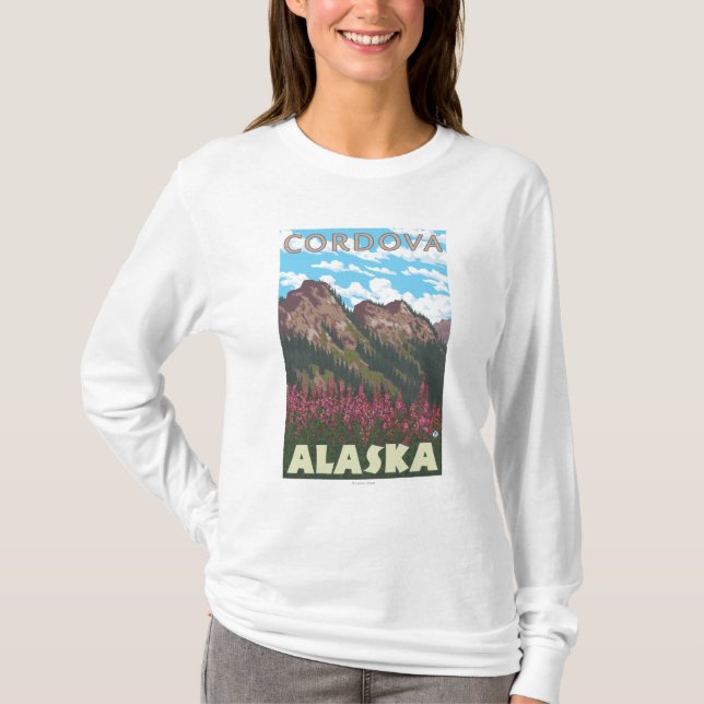 Fireweed u. Berge - Cordova, Alaska T-Shirt (Vorderseite)