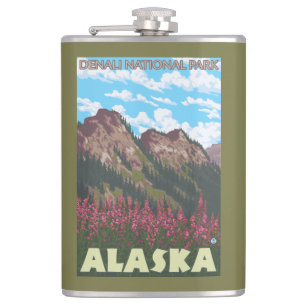 Fireweed u. Berge - Denali Nationalpark, Flachmann