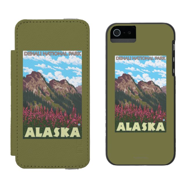 Fireweed u. Berge - Denali Nationalpark, Incipio iPhone Geldbeutel-Hülle (Seite an Seite)