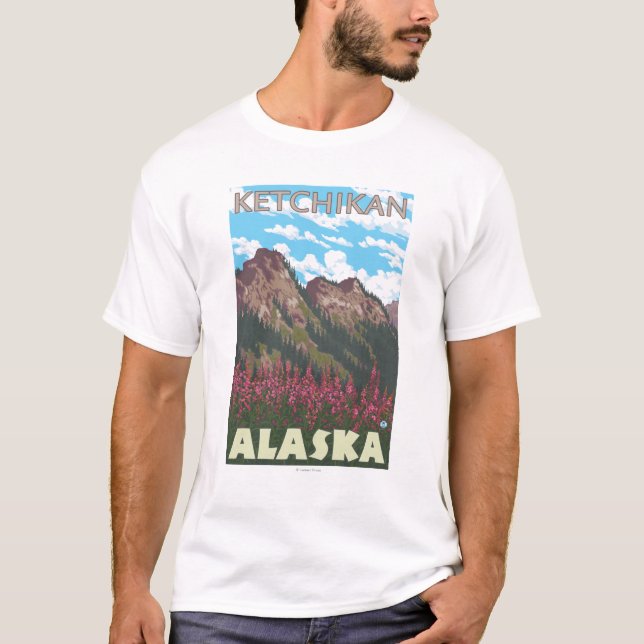 Fireweed u. Berge - Ketchikan, Alaska T-Shirt (Vorderseite)