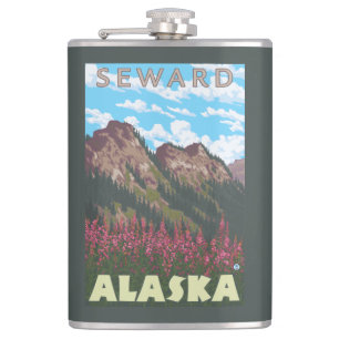Fireweed u. Berge - Seward, Alaska Flachmann