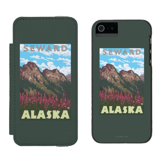 Fireweed u. Berge - Seward, Alaska Incipio iPhone Geldbeutel-Hülle (Seite an Seite)