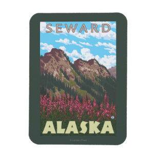 Fireweed u. Berge - Seward, Alaska Magnet