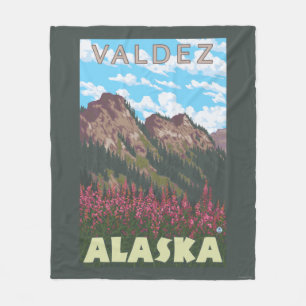 Fireweed u. Berge - Valdez, Alaska Fleecedecke