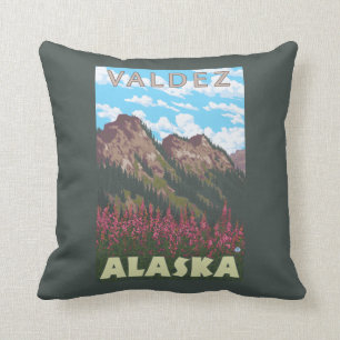 Fireweed u. Berge - Valdez, Alaska Kissen
