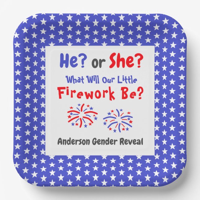 Firework American Gender Reveal Pappteller (Vorderseite)