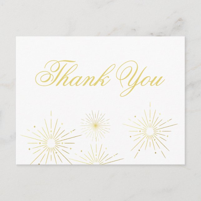 Firework Elegant Gold Script Merci carte postale (Devant)
