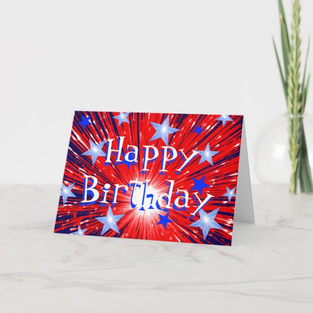 Firework Red White Blue "Happy Birthday"-Karte Karte (Vorderseite)