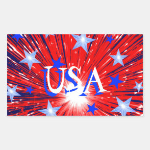 Firework Red White Blue 'USA' Aufkleberrechteck Rechteckiger Aufkleber