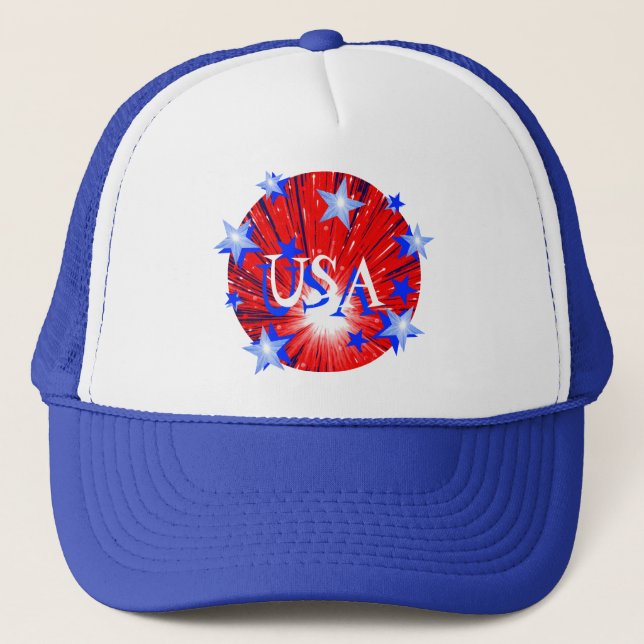 Firework Red White Blue "USA" hat Truckerkappe (Vorderseite)