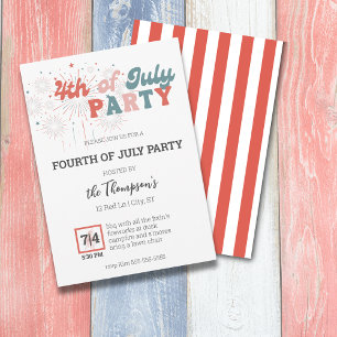 Fireworks 4 juillet Party Retro Invitation