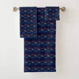 Fireworks Bath Towels (Navy Blue & Red) Badhandtuch Set