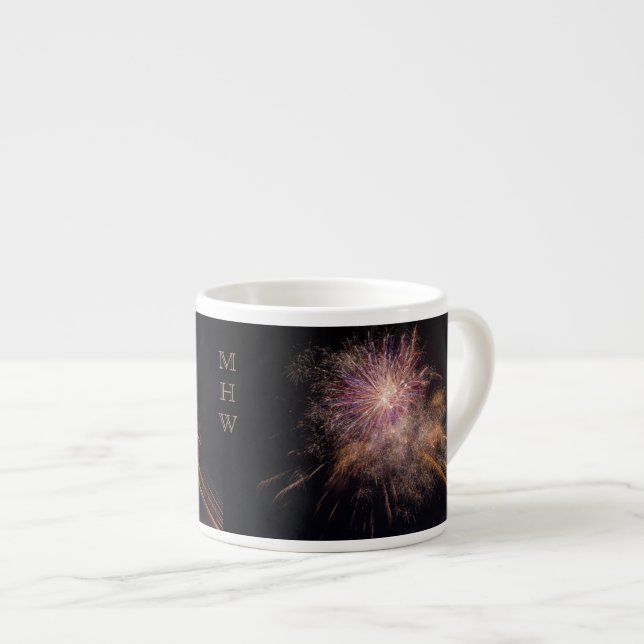 Fireworks benutzerdefinierte Monogramm-Tasse Espressotasse (Vorderseite Rechts)