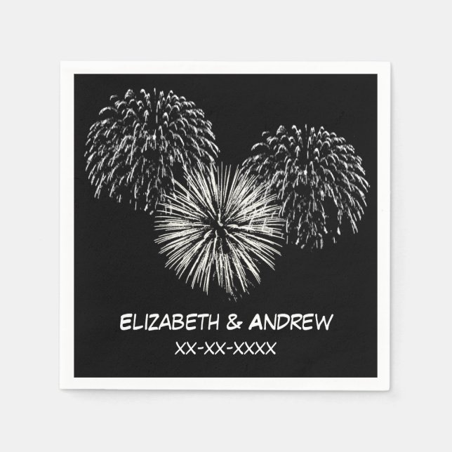 Fireworks, Black Background, Name Monogram Serviette (Vorderseite)