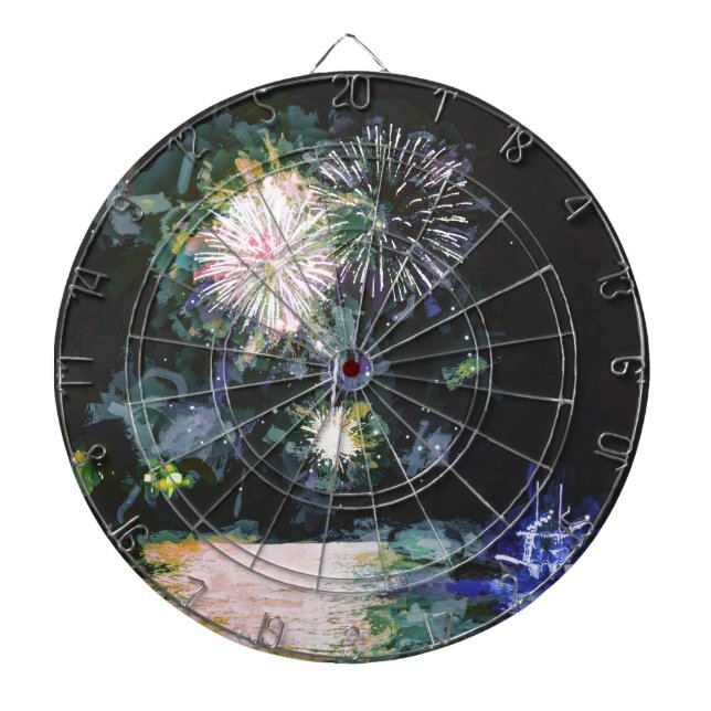 Fireworks Blue Ocean Boat 4. Juli Wasserfarbe Dartscheibe (vorne)