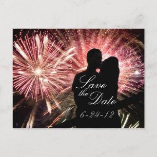 Fireworks Couple Kissing Silhouette Ankündigungspostkarte