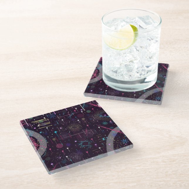 Fireworks Display: Abstract Art  Glasuntersetzer (Schrägansicht)