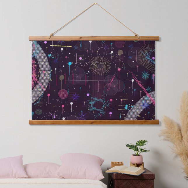 Fireworks Display: Abstract Art  Wandteppich Mit Holzrahmen (Schlafzimmer)