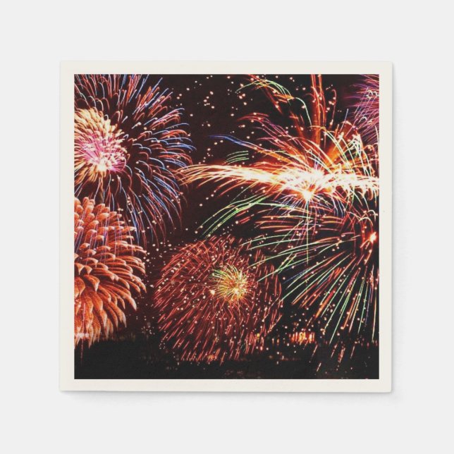 Fireworks Ecru Standard Cocktail Papier Napkins Serviette (Vorderseite)