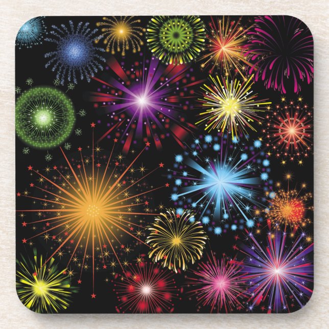 Fireworks Farbenfrohe, dynamische glanzende Dekora Getränkeuntersetzer (Vorderseite)