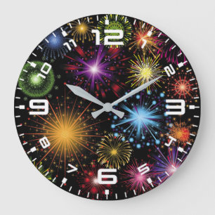 Fireworks Farbenfrohe, dynamische glanzende Dekora Große Wanduhr