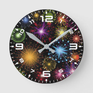 Fireworks Farbenfrohe, dynamische glanzende Dekora Runde Wanduhr