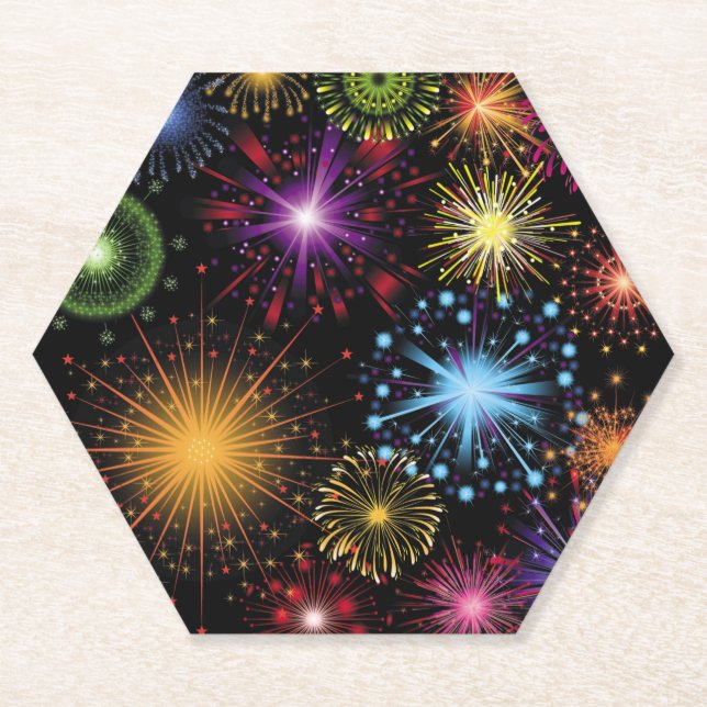 Fireworks Farbenfrohe, dynamische glanzende Dekora Untersetzer (Vorderseite)