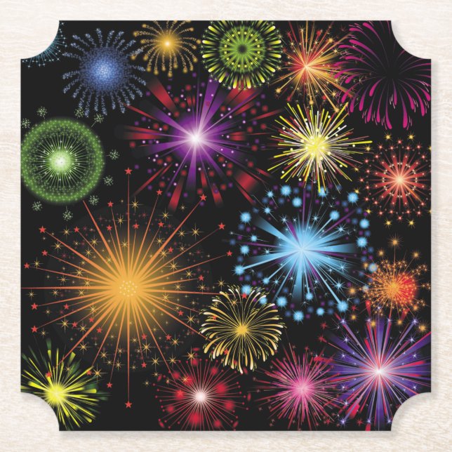 Fireworks Farbenfrohe, dynamische glanzende Dekora Untersetzer (Vorderseite)