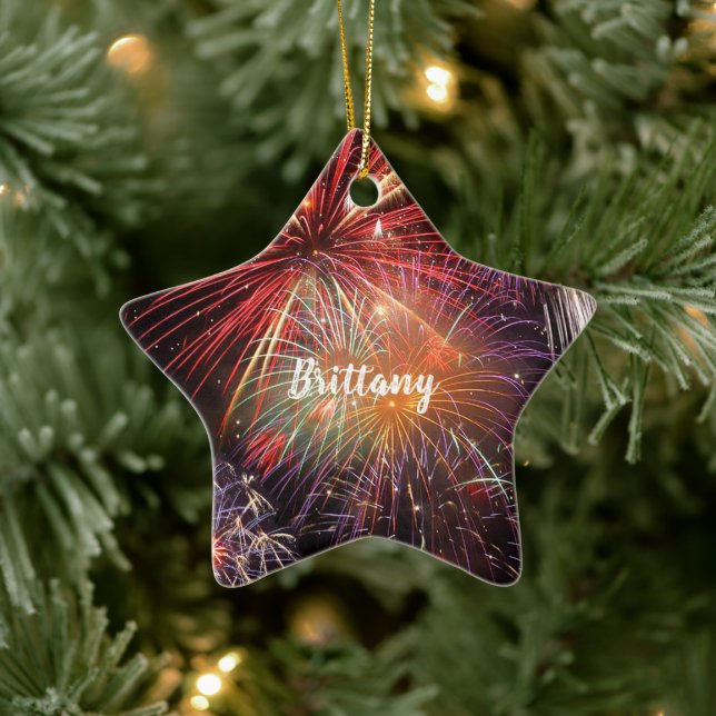 Fireworks Finale Individuelle Name Keramik Ornament (Baum)