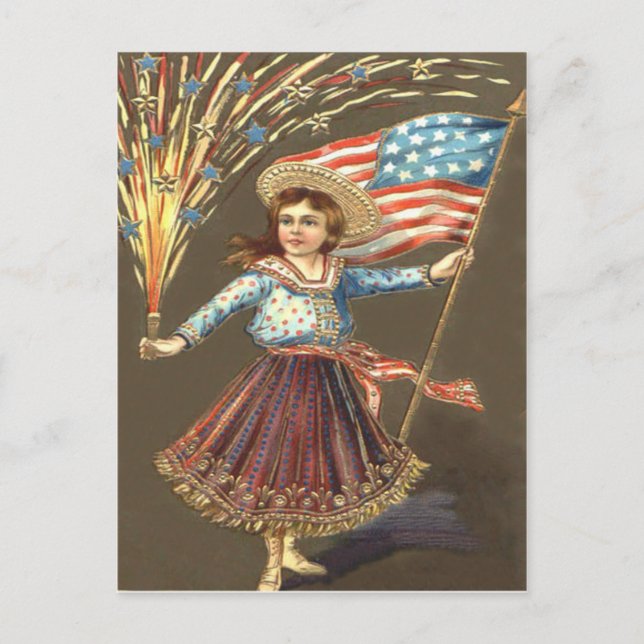Fireworks Firecracker Girl US Flag Star Postkarte (Vorderseite)