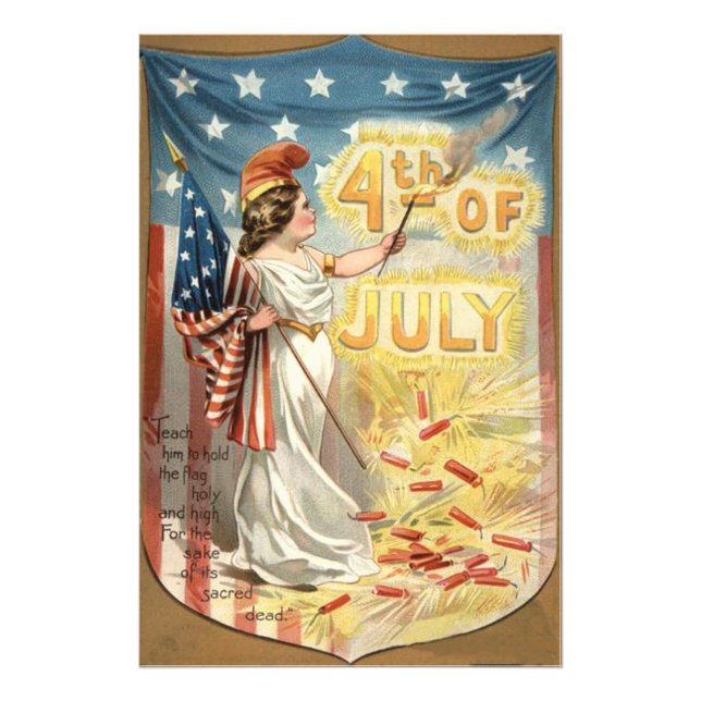 Fireworks Firecracker Lady Liberty US Flag Fotodruck (Vorne)