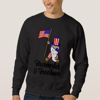 Fireworks & Freedom Gnome   Women America Flag Lov Sweatshirt