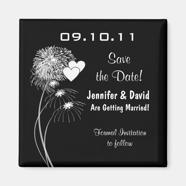 Fireworks & Hearts Speichern Sie das Datumsfenster Magnet (Vorne)