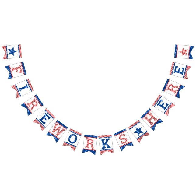 Fireworks Here Red White Blue Star Spangled Wimpelkette (Alle)