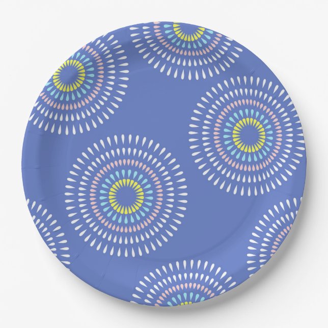 Fireworks Japanisch Blue Pappteller (Vorderseite)