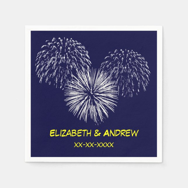 Fireworks, Navy Blue Background, Name Monogram Serviette (Vorderseite)