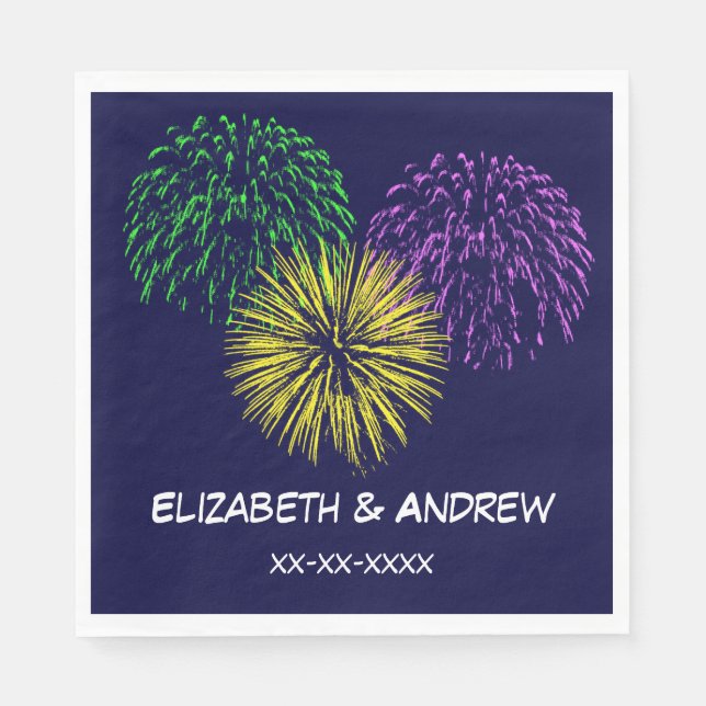Fireworks, Navy Blue Background, Name Monogram Serviette (Vorderseite)