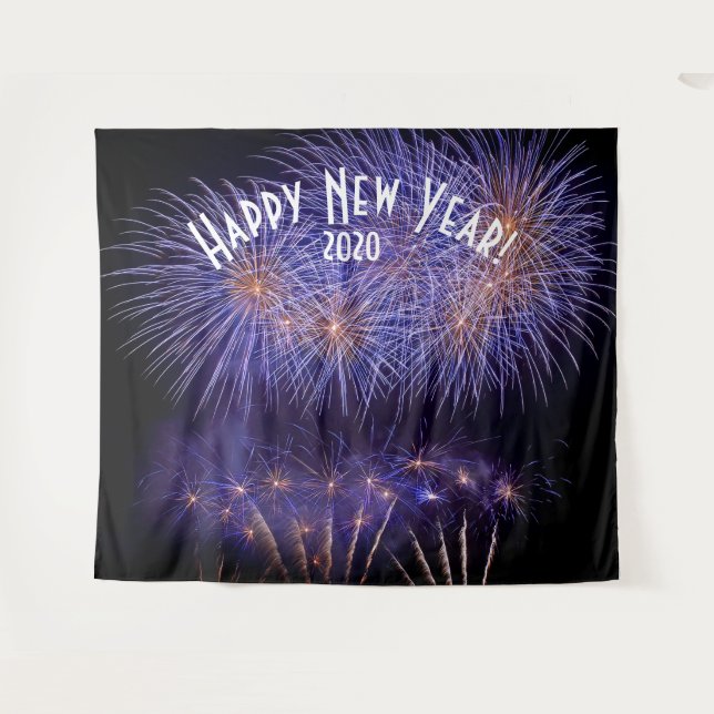 Fireworks New Years Blue Foto Booth Hintergrund Wandteppich (Vorderseite (Horizontal))