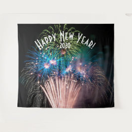 Fireworks New Years Blue Foto Booth Hintergrund Wandteppich