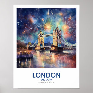 Fireworks Over Tower Bridge - London, England Poster
